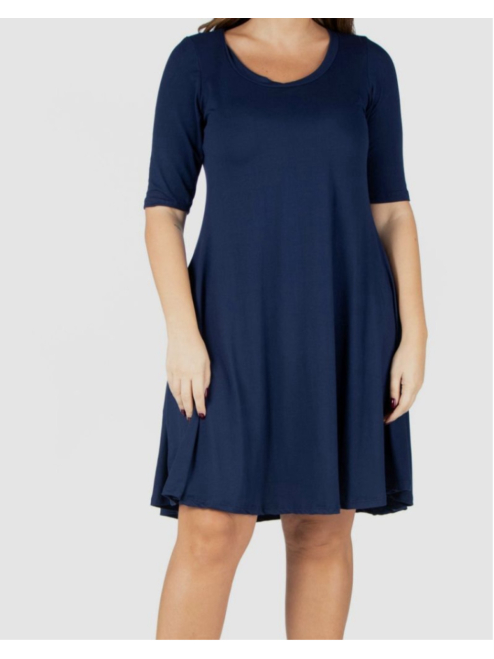 24seven Plus Size 1X Navy Pleated Boat Neck Stretchy & Soft Midi Dress NWT